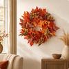Door Wreath with Maple Leaves and Berries Artificial Fall Plump for Porch