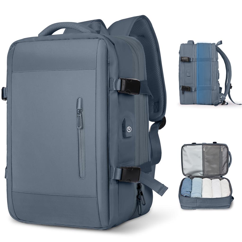 Business Travel Backpack for Men Expandable Water Resistant Backpack with USB, Black Laptop Backpack 15.6 Inch for College Work