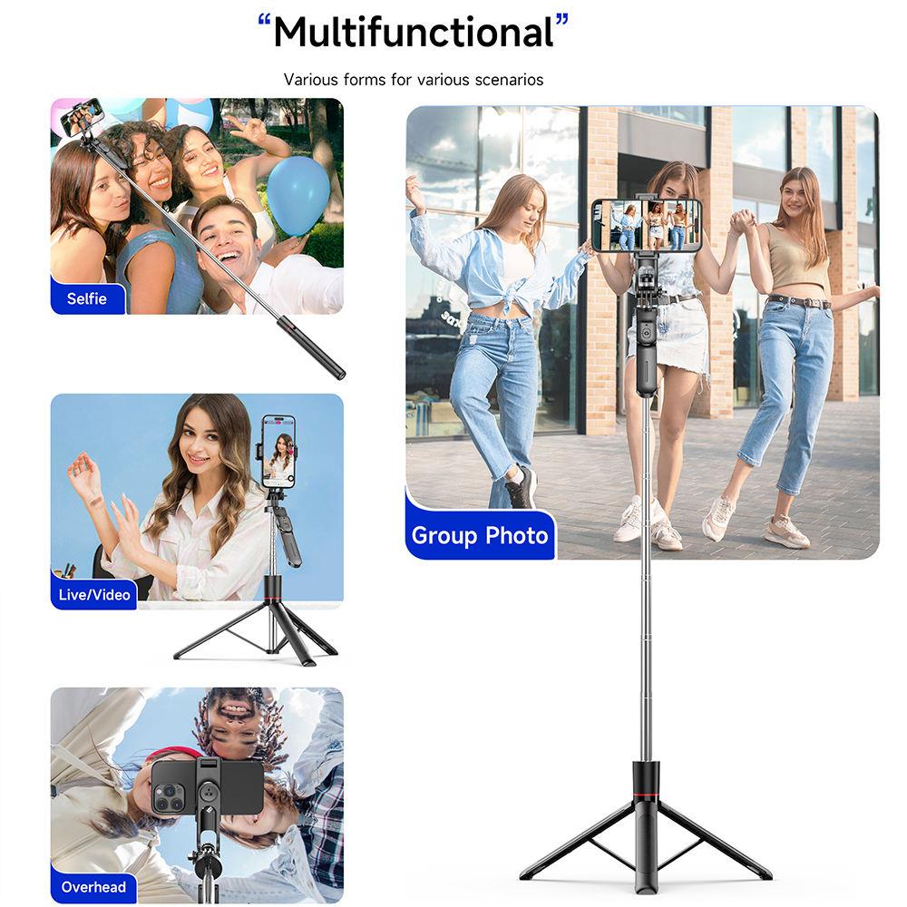 Stainless Steel Telescopic Selfie Stick Tripod Foldable Rotatable 360 Panoramic Shooting 1708mm Extended Length for Smartphone