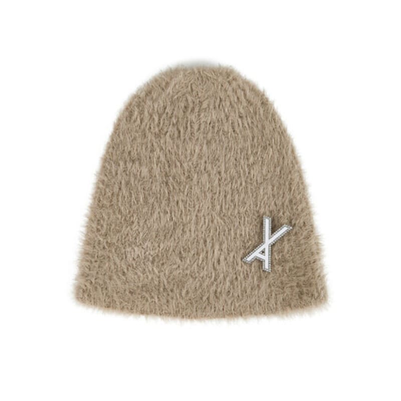 VARZAR VA Brooch Soft Angora Beanie Camel