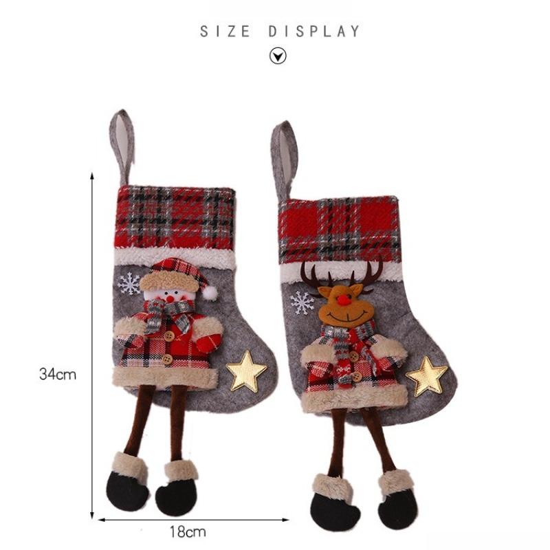 1Set Christmas Tree Socks Pendant Old Man Elk Bear Snowman Pattern Christmas Medium Plaid Socks for Children Candy Gift Bag