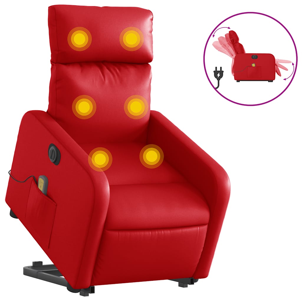 Electric Recliner Chair with Lift Function Red Faux Leather