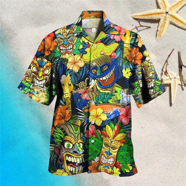 Camisas Hawaianas Transpirables Sueltas con Estampado 3D Modernas Geniales de Moda Tops para Fiesta en la Playa Mangas Cortas Verano para Hombre