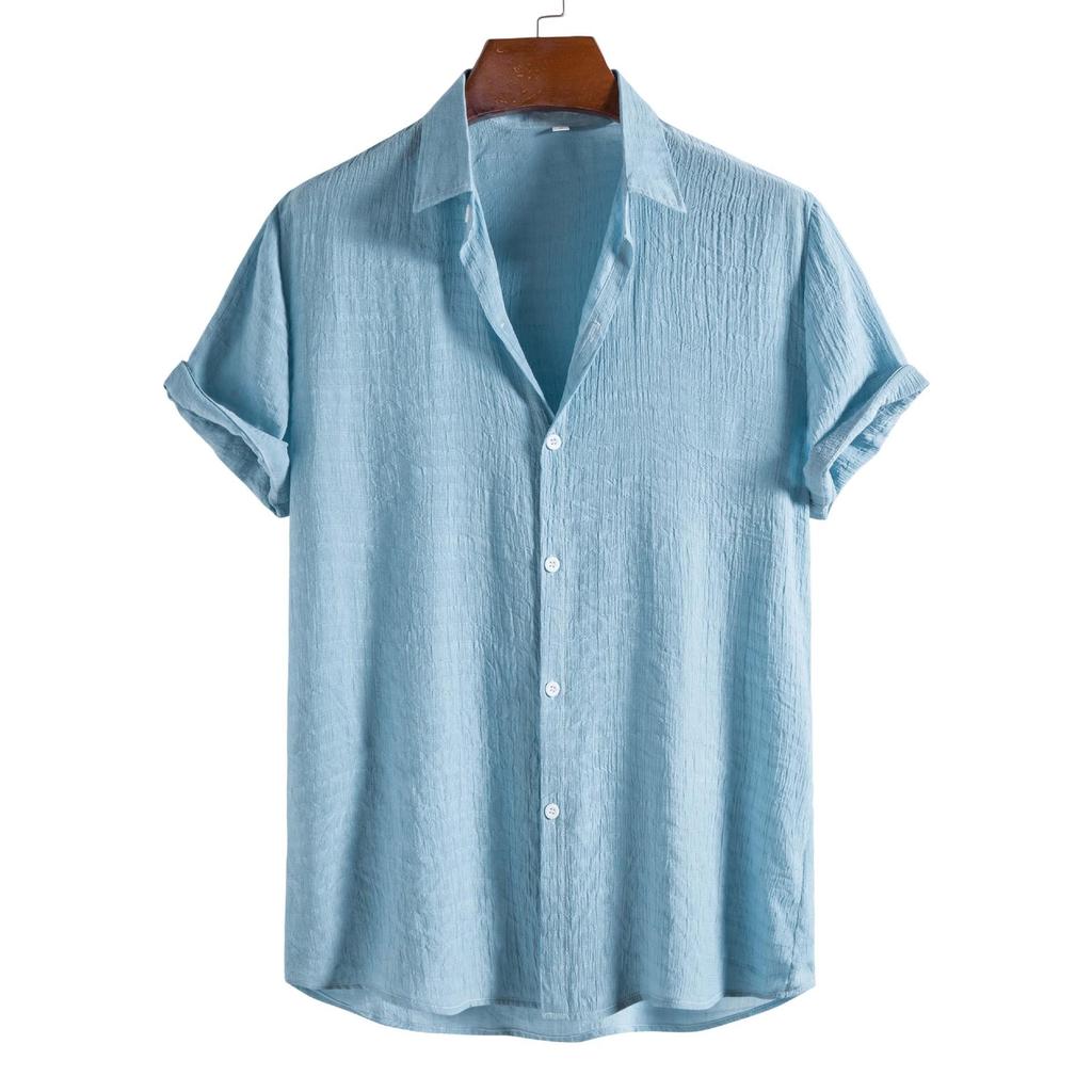 2026 New Men's Fashion Trend Solid Color Dark Check Short-sleeved Shirt