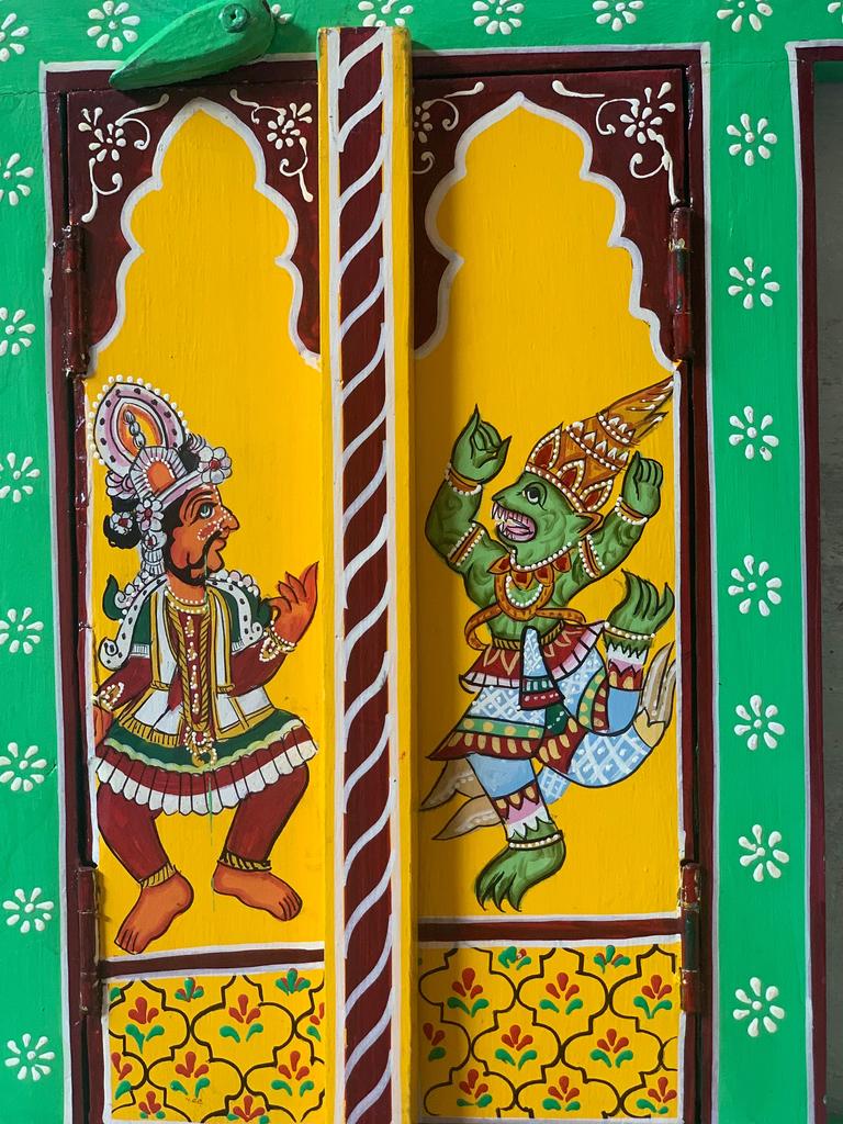 Hand Painted Narasimha Avatar Window: Indian Home Decor