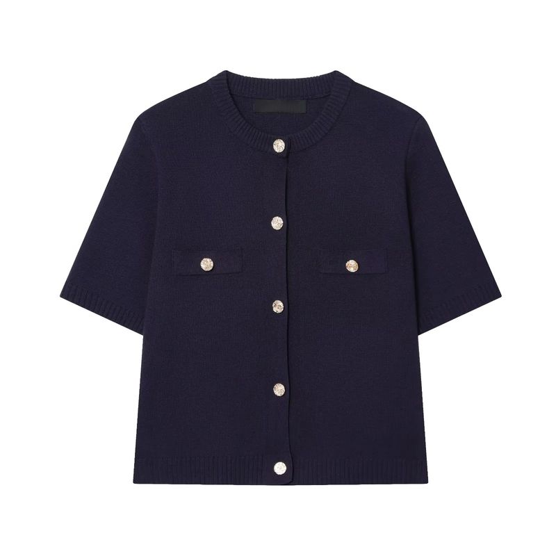 Summer New Product Women's Clothes Classic Style Round Neck Short Sleeve Minimalist Fashion All-Match Short Knitting Outwear 1822022