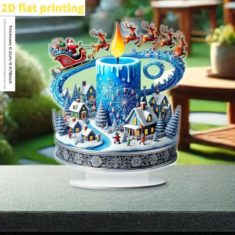 2D Flat Acrylic Candle Carousel with Snow Decoration, Indoor and Outdoor Decoration - No Battery/electricity Required, Free Day Decoration