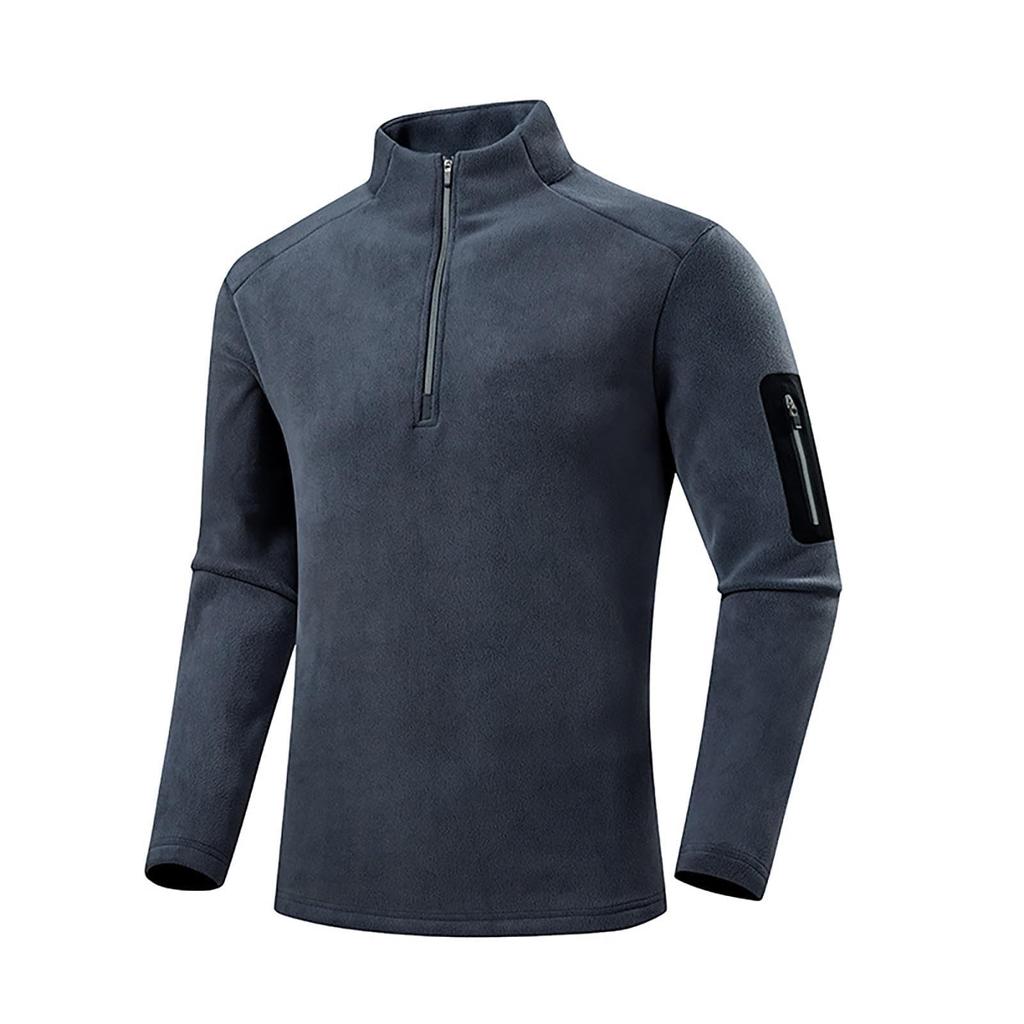 Double-sided  Fleece Hoodie Fall And Winter Half Zip Warm Long Sleeve T-shirt Men