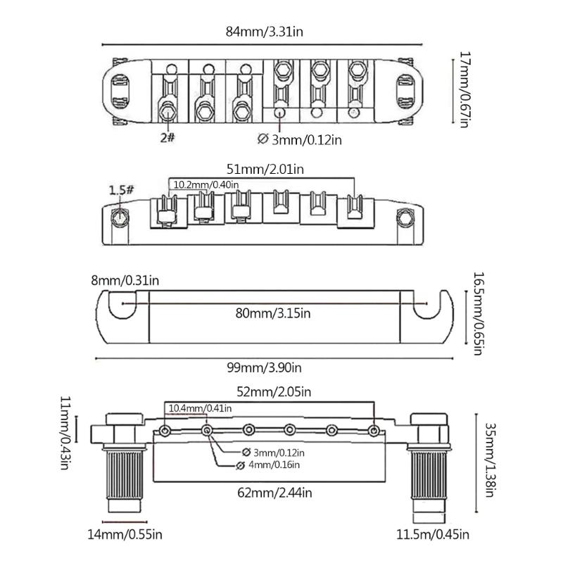 Saddle Bridges with Studs Practical Tailpiece Bridge Roller Saddle Bridge Portable Guitars Replacement Bridge Kit