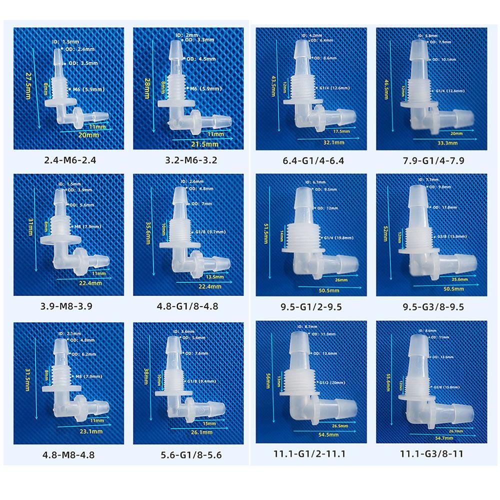 10Pcs M6-G1/2 To 2.4-11.1mm Water Hose Joint for Aquarium Fish Tank Fittings