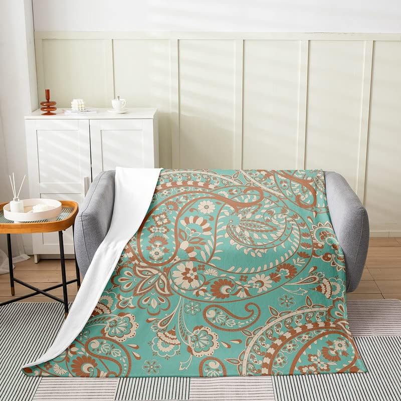

Paisley Fuzzy Throw Blanket Bohemian Exotic Style Flannel Fleece All Season Bed Blanket for Sofa Couch Room Indian Style Red Yel 100x150cm