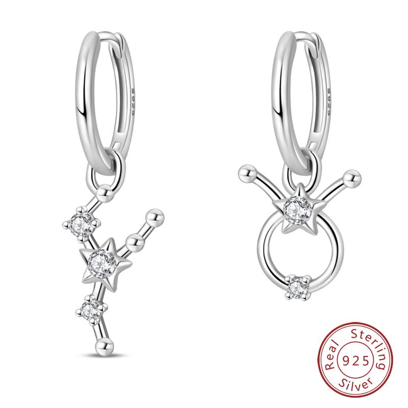 New 925 Silver Hoop Earrings Twelve Constellation Pendant Hoop Earrings For Women Fashion Birthday Jewelry Gift