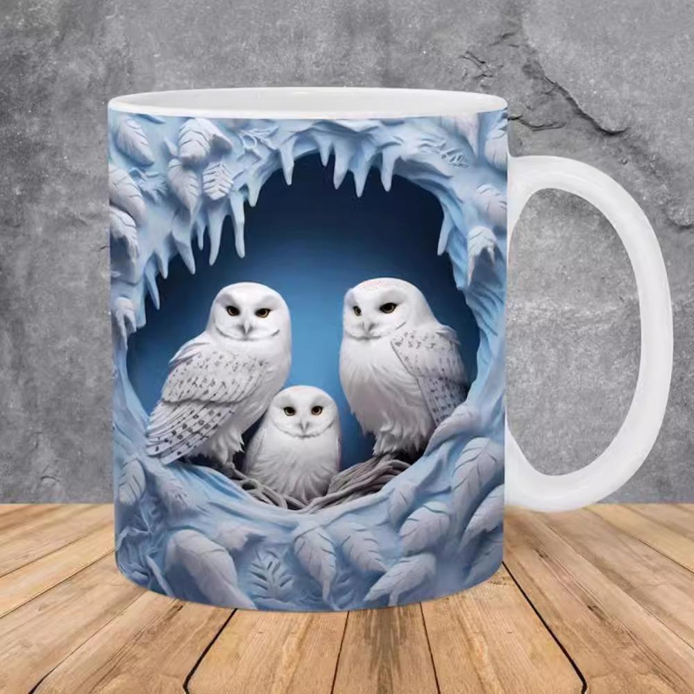 3D Owl, Ceramic Coffee Mug, Tea Cup, New Hole Wall, Cute Hole Wall