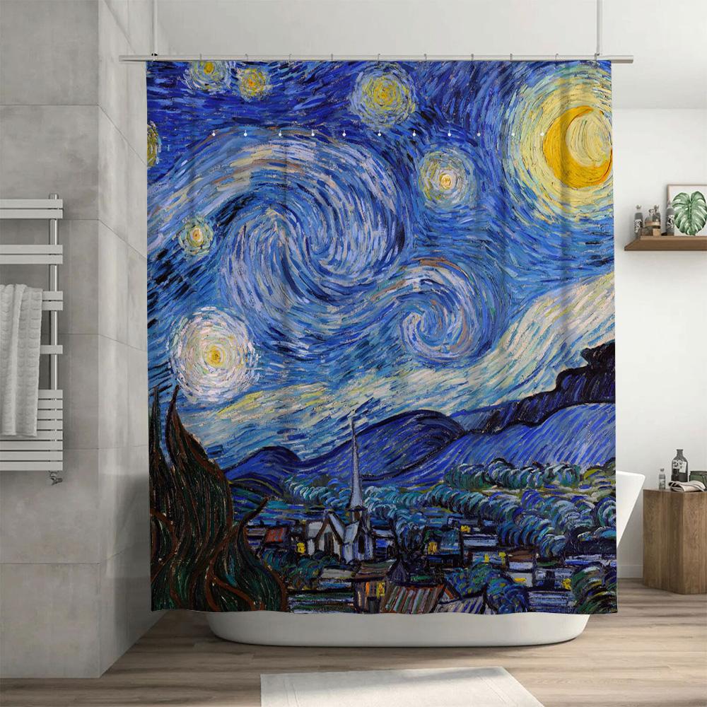 Van Goghs Sternennacht: Künstlerisches Meisterwerk Duschvorhang Für Eine Einzigartige Und Inspirierende Badezimmerdekoration