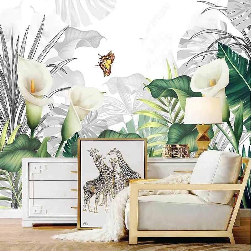 European Style Photo Wallpaper Hand Drawn Flower Tropical Plant Leaves Mural Living Room Bedroom Home Decor Wallpaper