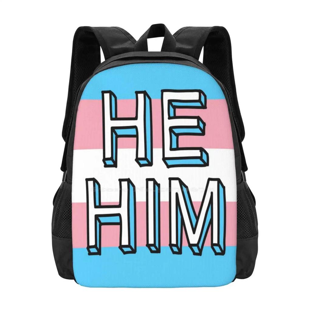 He / Him Bag Backpack For Men Women Girls Teenage He Him Pronouns Lgbt Pride