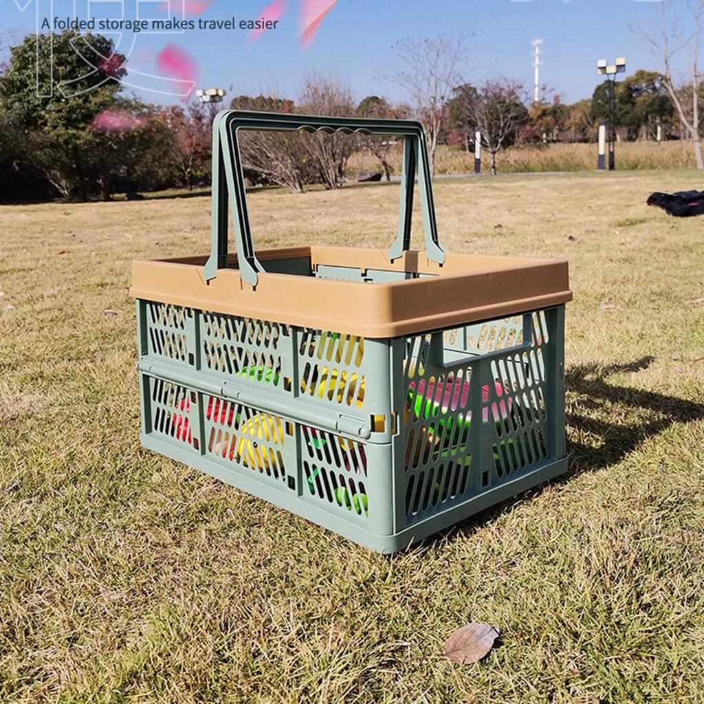 Picnic Basket Foldable Medium Japanese Style Portable Handle Travel Carrying Basket for Outdoor Home Green with Coffee