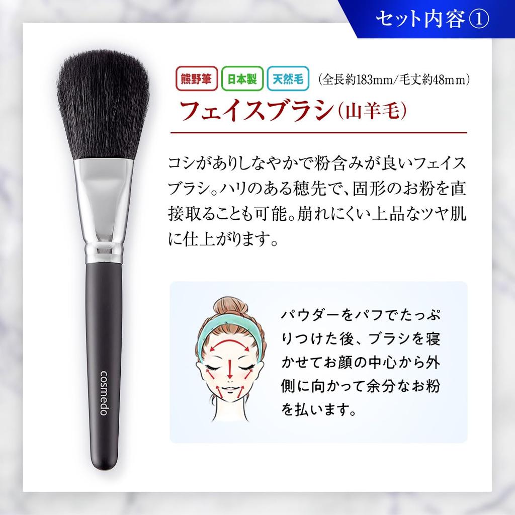 Takumi no Makeup Brush Kumano Brush Makeup Brush Starter Set Special Makeup Brushes with Brush Cosme-do Set, (6 Case), Silver, S606-S