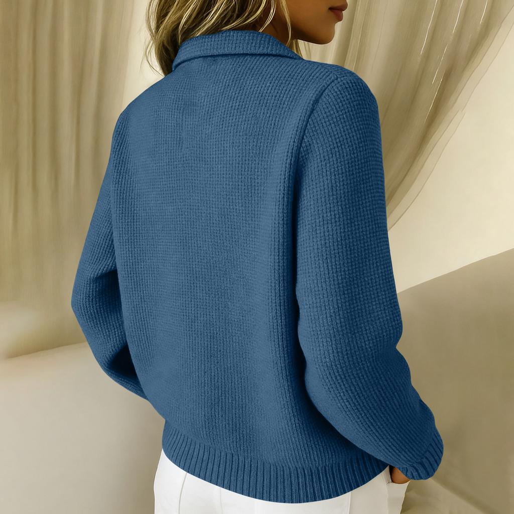 Women's Casual And Fashionable Knitted Collared Solid Color Cardigan