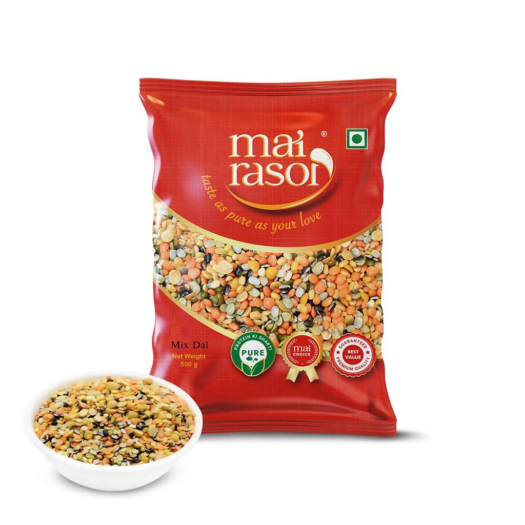 MAI RASOI Unpoliertes Mix Dal 500 g Beutel Packung von 1 Premium Multi-Linsen-Mischung Für den täglichen Hausgebrauch in der Küche