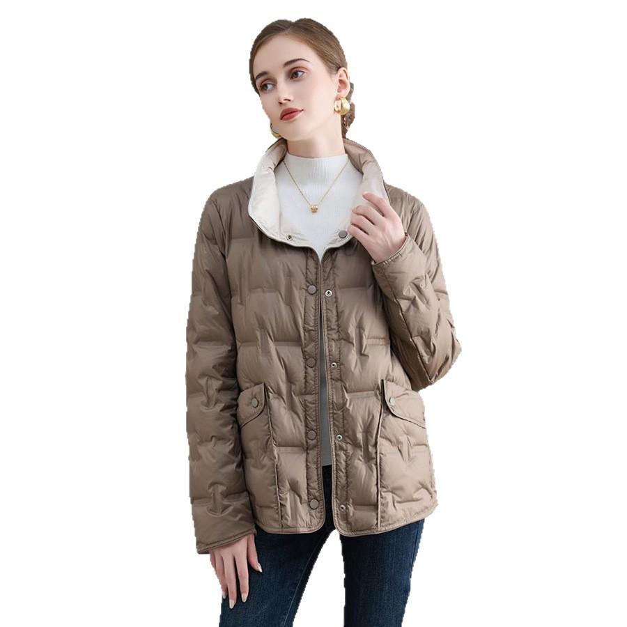 Winter new double-sided fashion pressed glue light down jacket women's short white duck down light warm jacket