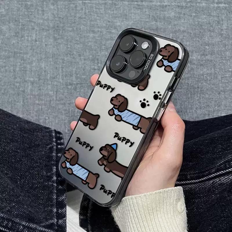 Cute Dachshund Puppy Phone Case, Cartoon Sausage Dog Shockproof Cover for iPhone