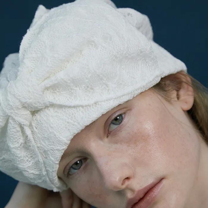 TURBAN HAT_RIBBON_LACE WHITE