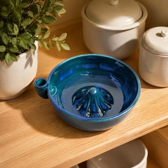 Glazed Ceramic Berry Basket Self Spinning Washing Bowl, 360 Degree Vortex Cleaning And Flower Shaped Fruit Rinse Bowl Drain Spinner, Vegetable