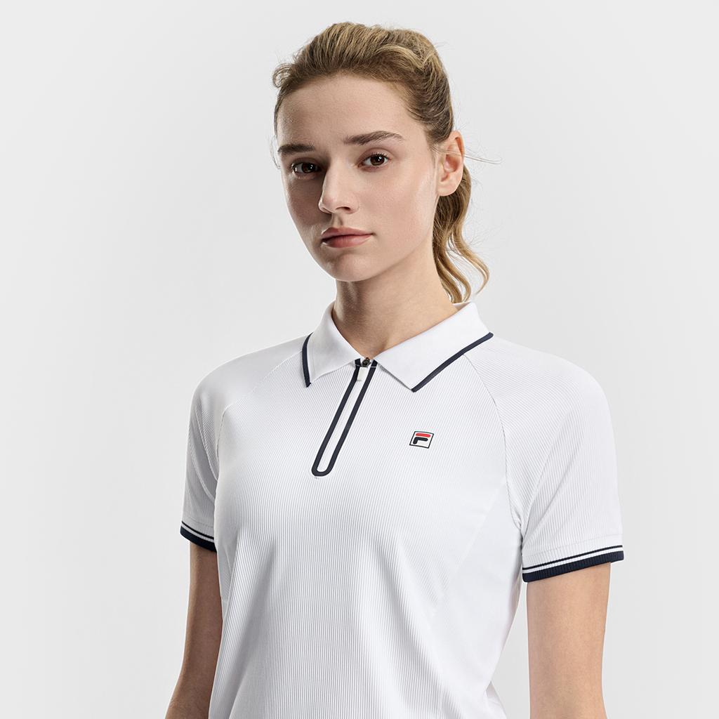 FILA Tennis Fashion Minimalist Classic Versatile Casual Sports Comfortable Short Sleeve Knitted Polo Shirt Women tops Jade-White A11W613109FWT