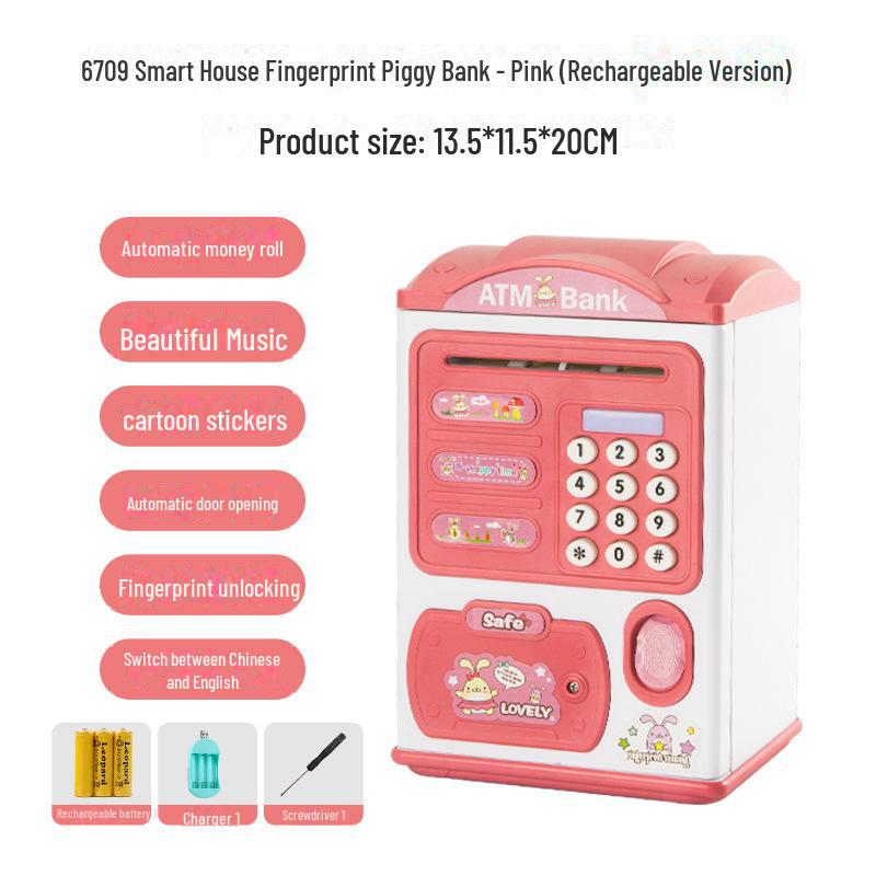 Automatic ATM Piggy Bank Toy with Fingerprint Sensor - Children's Birthday Gift