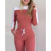 Zweiteilige Sets Herbst Rundhals-Outfits Skinny Kordelzughose Damen Colorblock Langarm-Set Übergröße