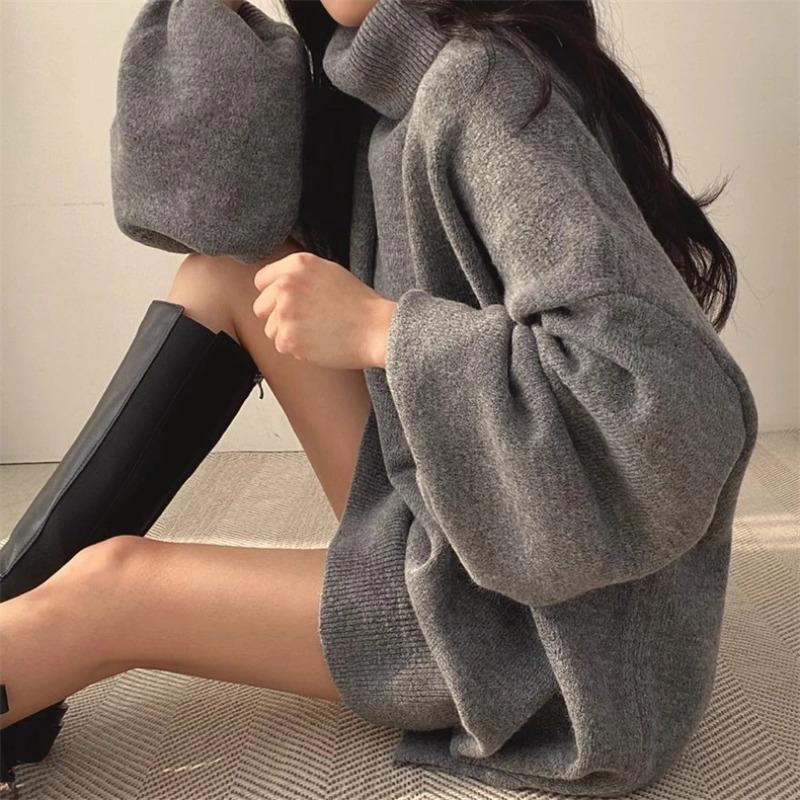Iarna ocazional de tricotat cu mânecă lungă de culoare solidă pulovere largi de moda coreeană femei chic cu gât rotic pulover cald sexy