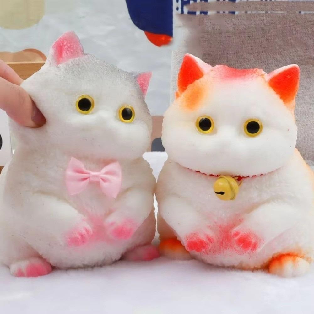 Cartoon Soft Material Cat Shaped Squeeze Colorful Mini Size Animal Squeeze Cat Bell Bow Slow Rebound Squeeze