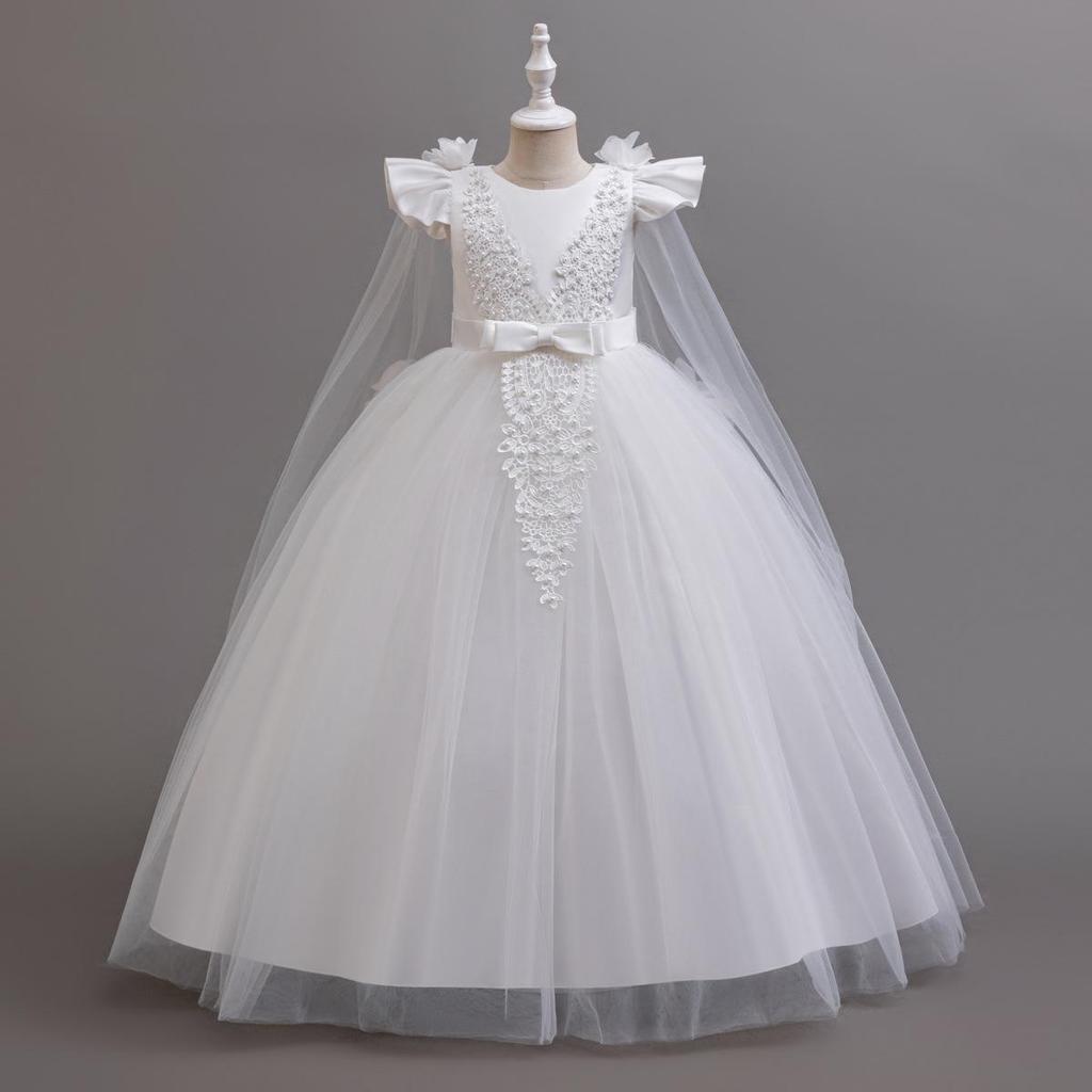 New Long Elegant Dress for Young Girls Flower Girl Princess Dresses White Formal Clothes From 4 To12 Years