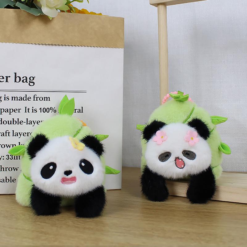 Cute Red Panda Bamboo Shoot Pendant Keychain Plush Toy 11cm silicone clasp