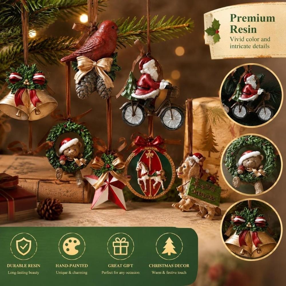 3D Design Christmas Tree Hanging Decor Vintage Resin Hanging Ornament Window