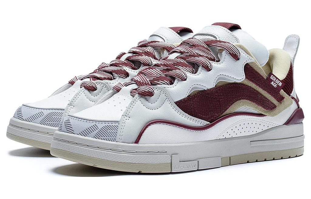 Li Ning Wave Golden Slip Resistant Abrasion Resistant Low top Skateboard Shoes Men's White Red AECS073-6