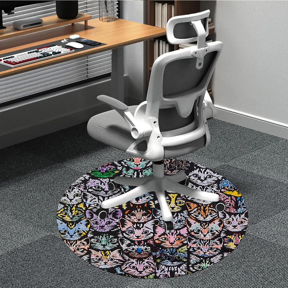 1pc Cat Face Print Carpet, Round Non Slip Durable Large Size Office Carpet, Suitable for Office