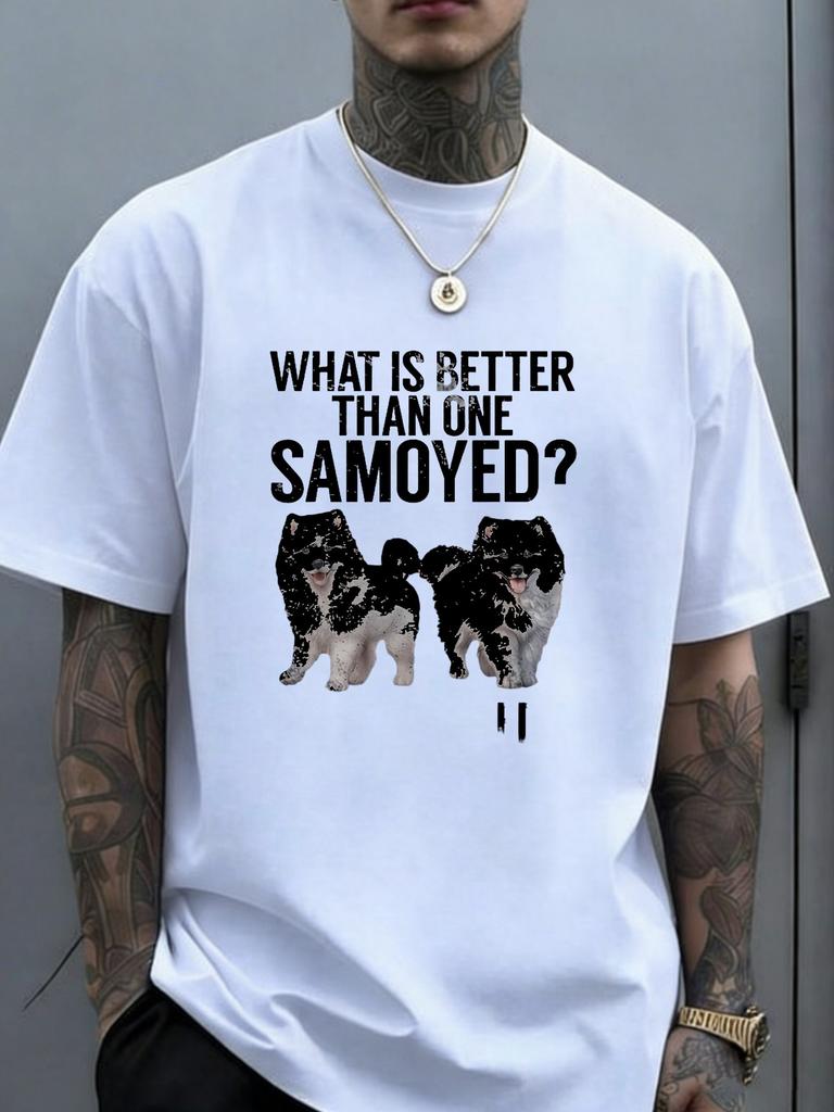 Designed for Teenagers Teenager'S Samoyed Dog Lover T-Shirt Vintage Two Samoyeds Print Soft Breathable Round Neck Short