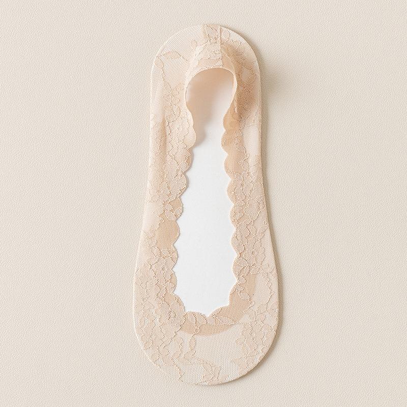 5 Pairs of Women's Spring Summer Thin Cotton Sole Lace Non Slip Boat Socks