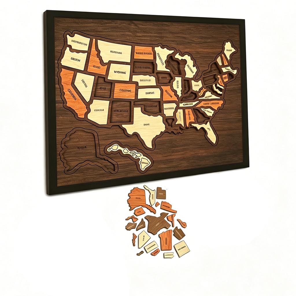 Wooden USA Maps Puzzle Reusable Landmarks Cork Travel Map Multi-Purpose Portable Wooden Puzzle for Home Decor Remarks