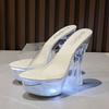 Pantofole da donna con tacco alto e fibbia in metallo luminoso, tacco 14 cm, serie 10365, piattaforma 4 cm, LFD