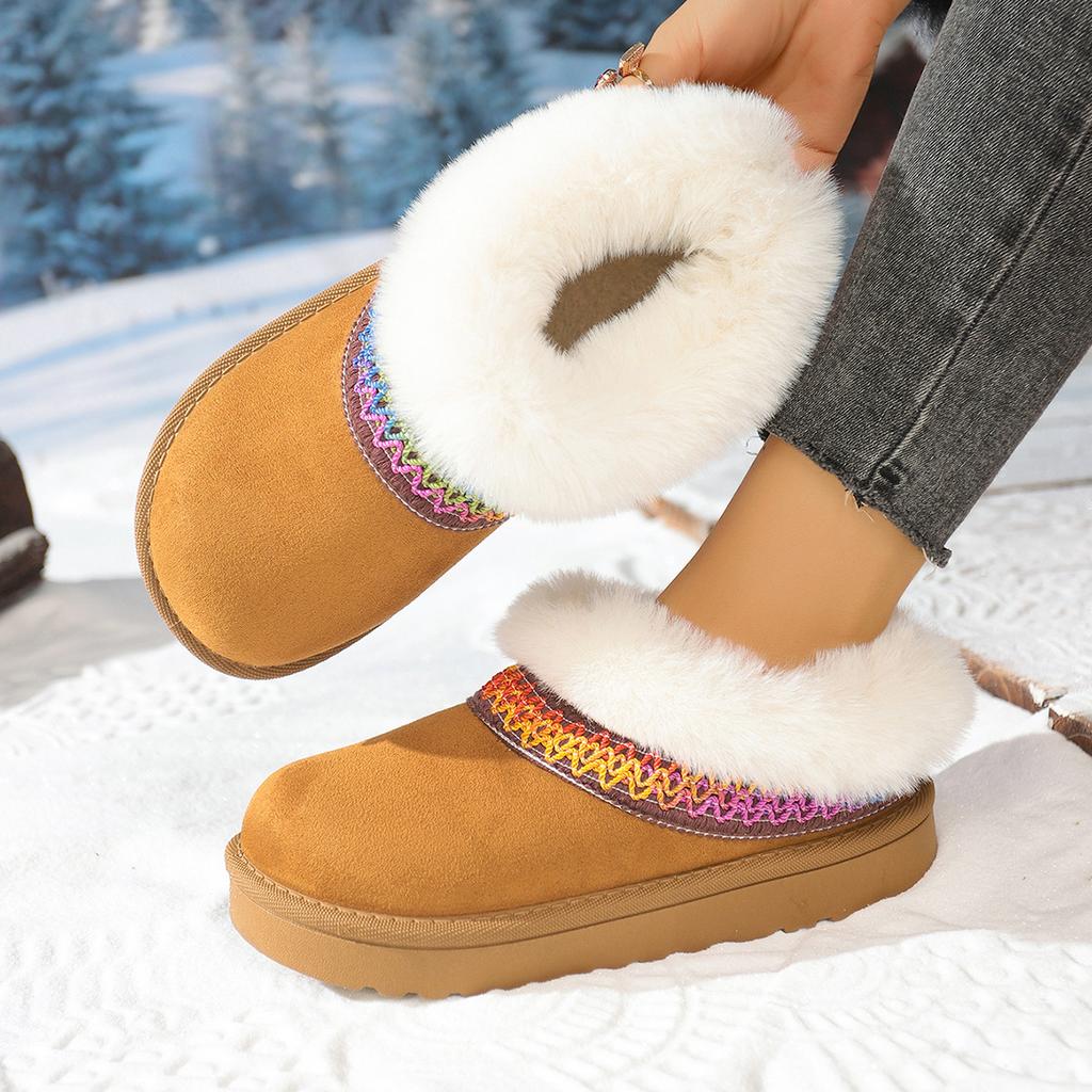 European and American Large-size Snow Boots for Women's Winter New Short Tube Color Warm and Velvet Thickened Versatile Snow Shoes