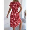 QICED Spring Summer Casual Color-blocking Heart-shaped Short-sleeved Waist-cinching Pleated Dress Women's Wear