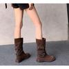 Fashion New Fashion Retro Style Women Western Cowgirl Boots Fashion Elegant Cross Strap Belt Buckle Shoes Low Heel Women's Mid Calf Boot