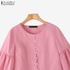 ZANZEA Kvinner Casual Rund Hals Ensfarget 3/4 Ermet Bluse