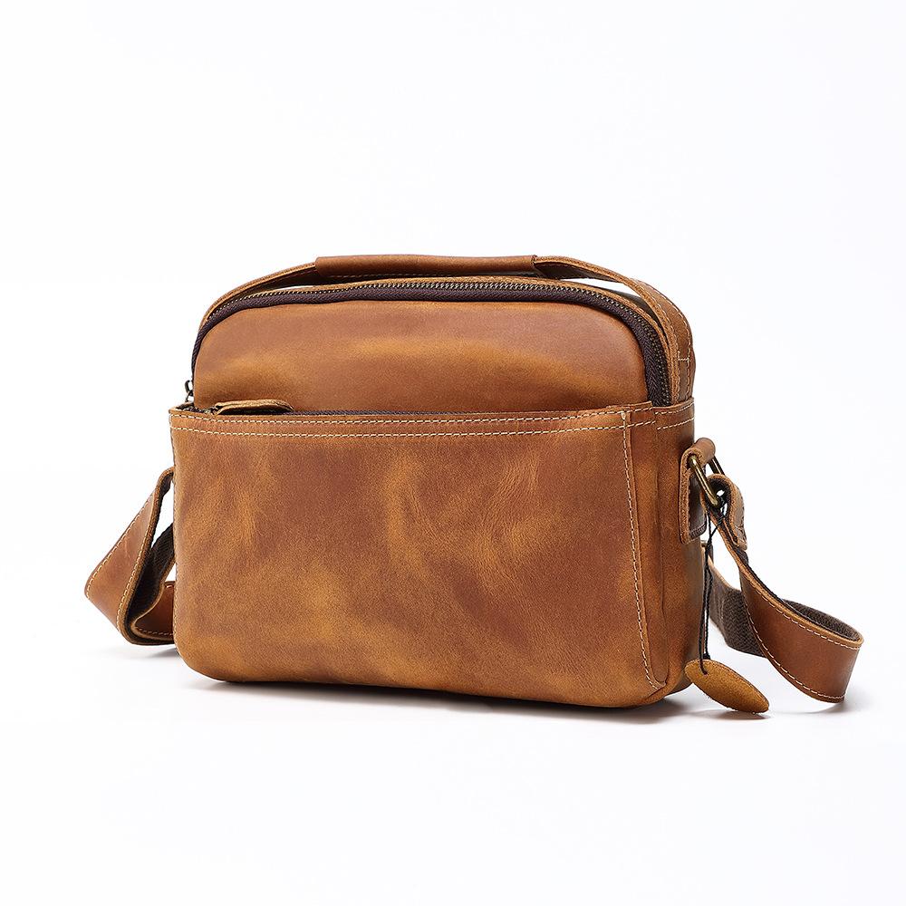 Retro Messenger Bag, Genuine Leather Men s Bag, Crazy Horse Leather Crossbody Bag, Shoulder Bag, Men s Leather High-end Backpack