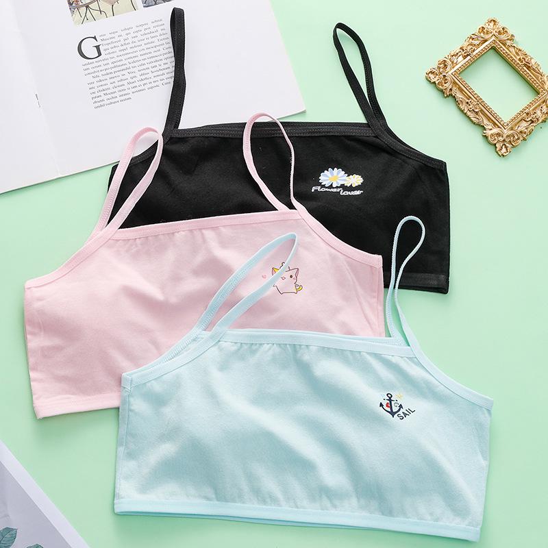 Girls' Cartoon Anti-Protrusion Pure Cotton Training Bra and Vest Set