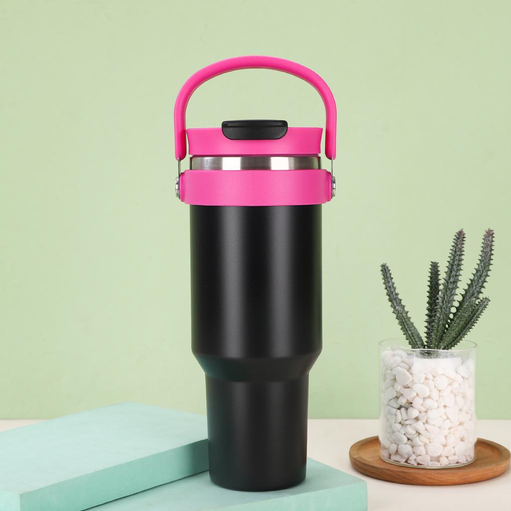 Simple Portable Stainless Steel Thermos Cup Large Capacity Double Vacuum Ice Bullock Cup with Straw Double Drinking Cup
