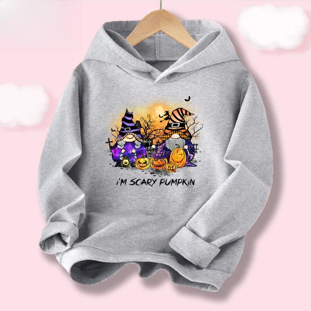 Halloween Kawaii Pumpkin Cartoon Print Children Hooded Sweatshirt Boy Girl Autumn Winter Daily Outdoor Casual Warm Sportswear